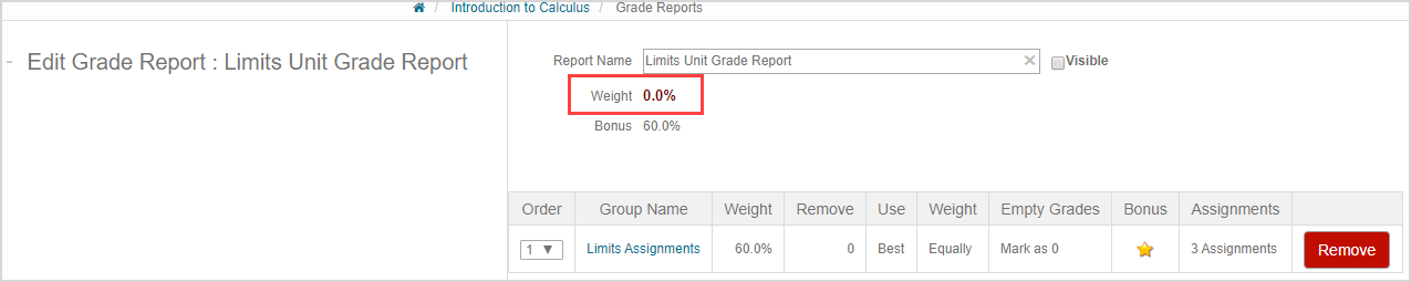 A group with bonus icon and weight of 60 percent is shown in the table, and the bonus weight of 60 percent is highlighted.